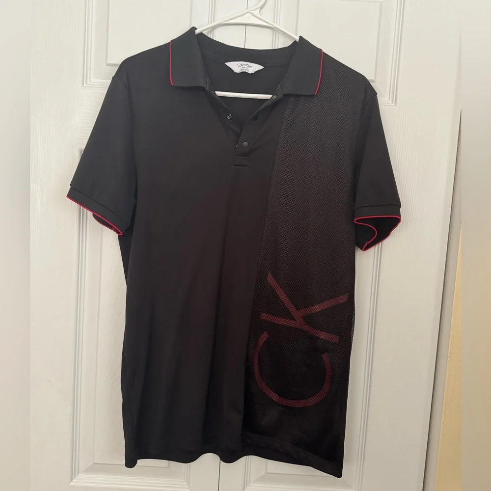 Calvin Klein Men's Polo Shirt in Black with Red Accents - Picture 2 of 6